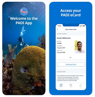 Eine Hand mit PADI App und eCard